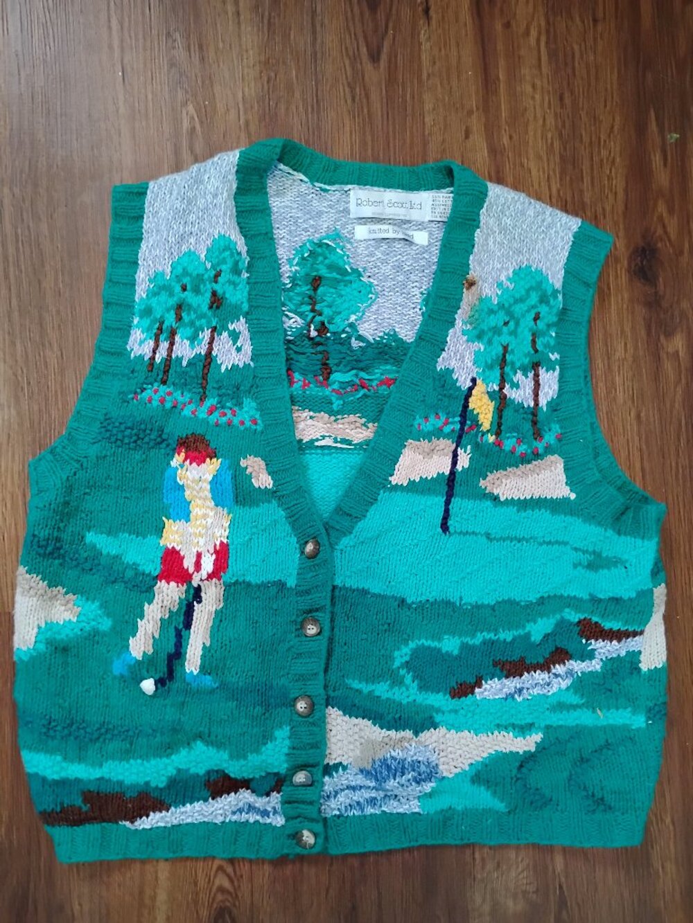 Vintage Robert Scott Handknit Golf AOP Cardigan Sweater Vest